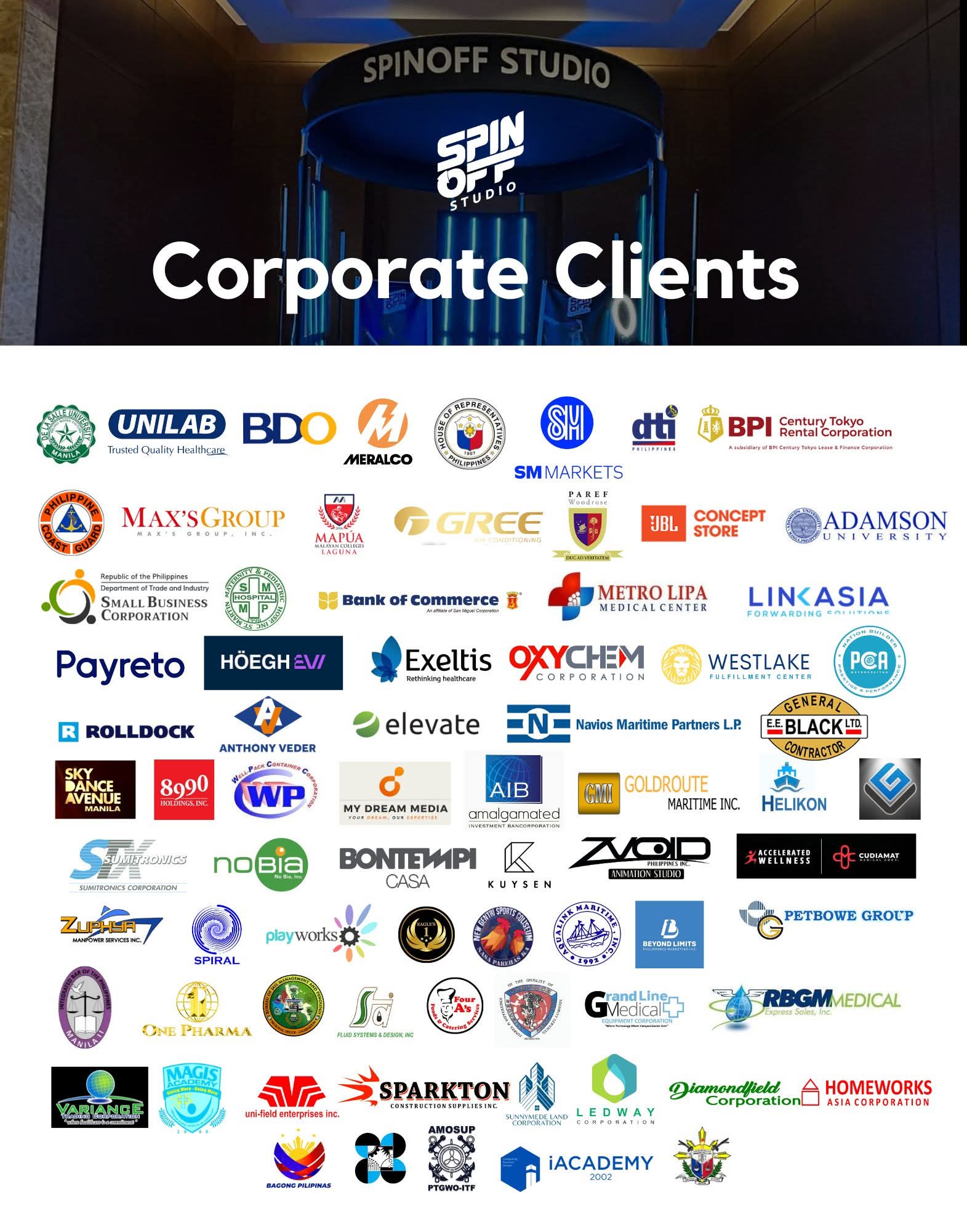 Spinoff Studio corporate clients logo wall